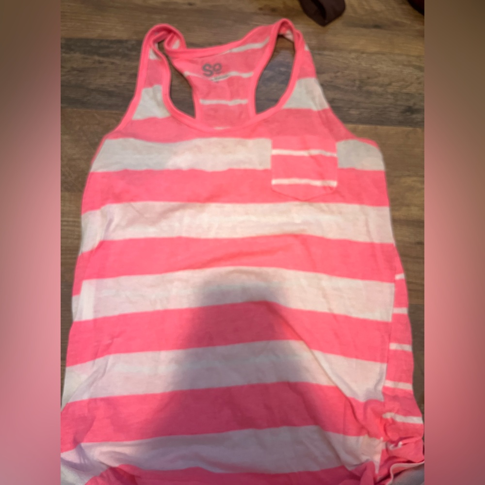 SO Pink and White Striped Tank Top